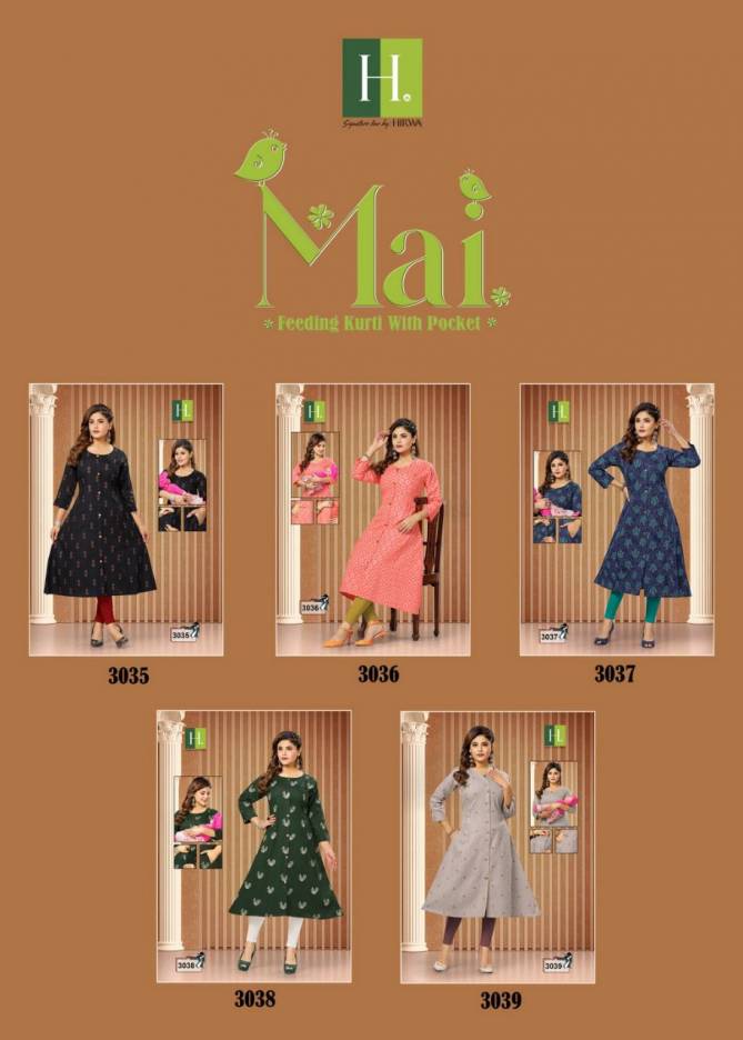 Hirwa Mai Cotton Printed Regular Wear Designer Kurti Collection